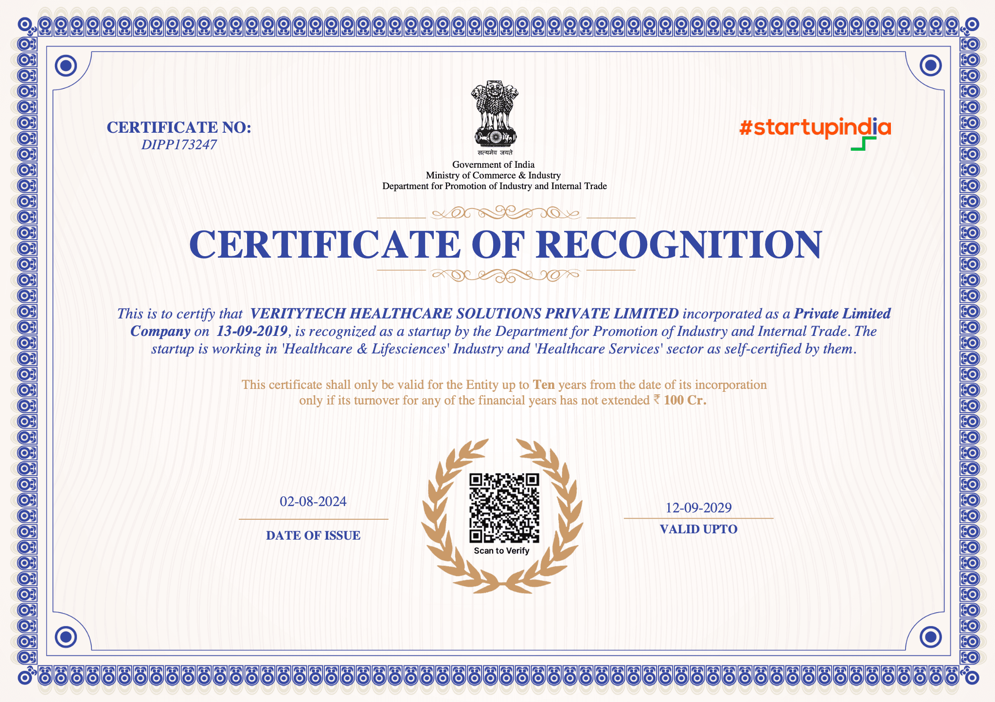 Startup India Certificate
